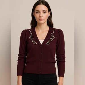 Express Deep Burgundy Embellished Cardigan